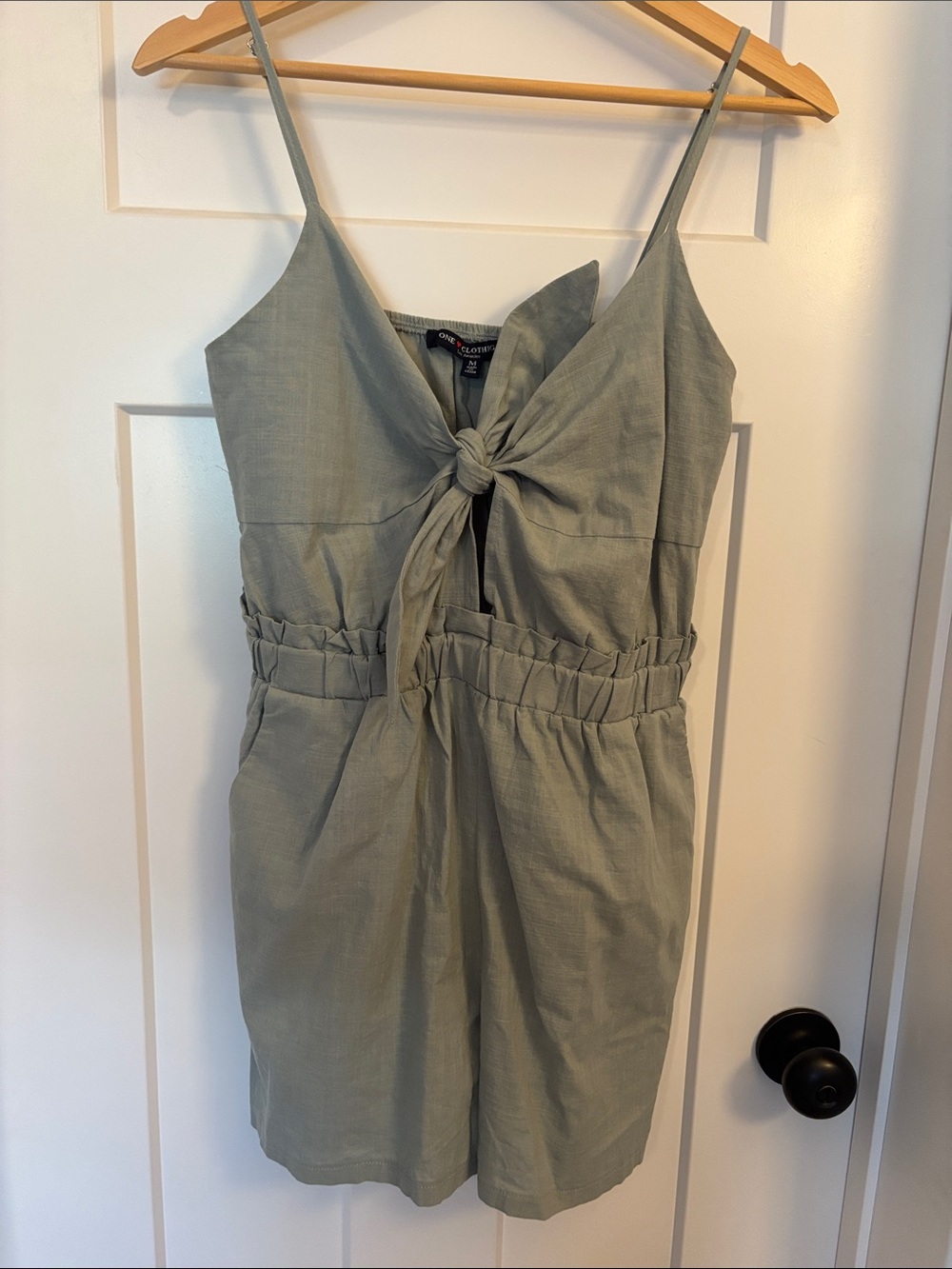 one love clothing Sage Green Tie-Front Romper